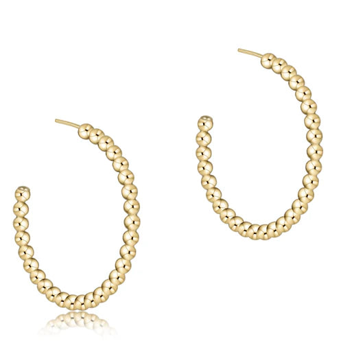 Beaded classic 1.25" post hoop earrings - 3mm gold
