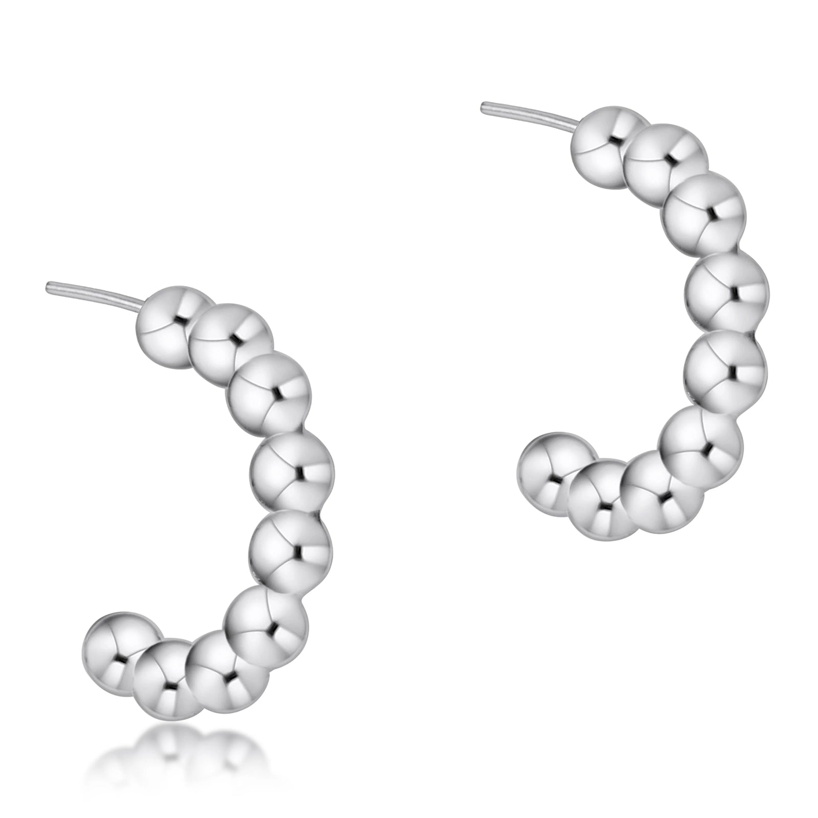 Beaded classic 1" post hoop earrings - 4mm sterling