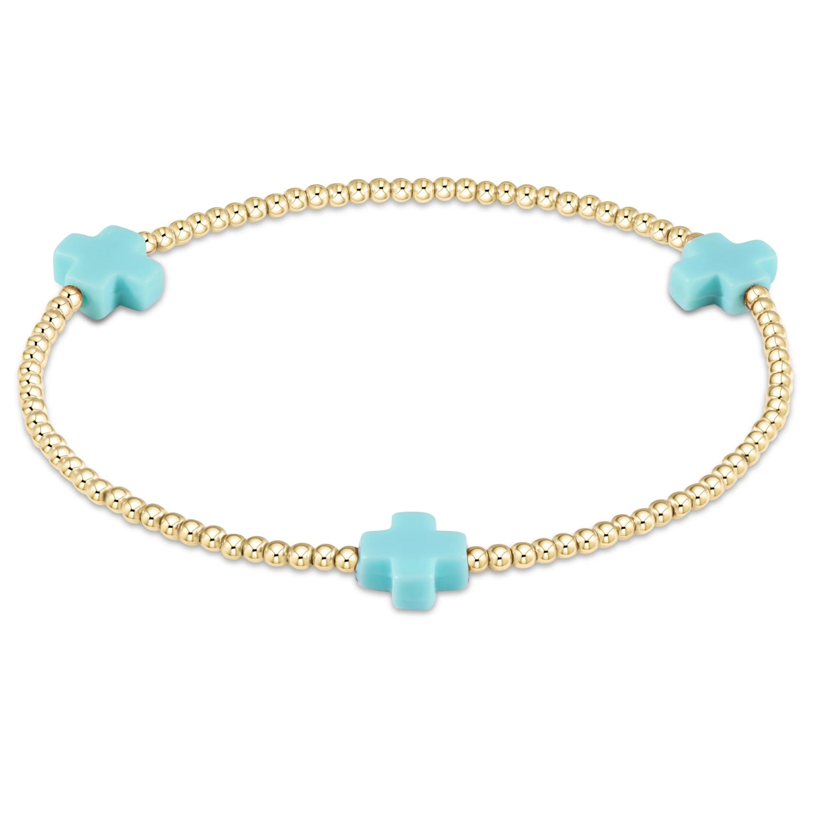 Signature Cross 2mm Gold Bracelet - turquoise