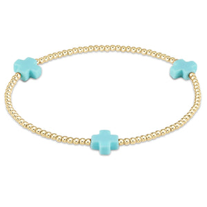 Signature Cross 2mm Gold Bracelet - turquoise