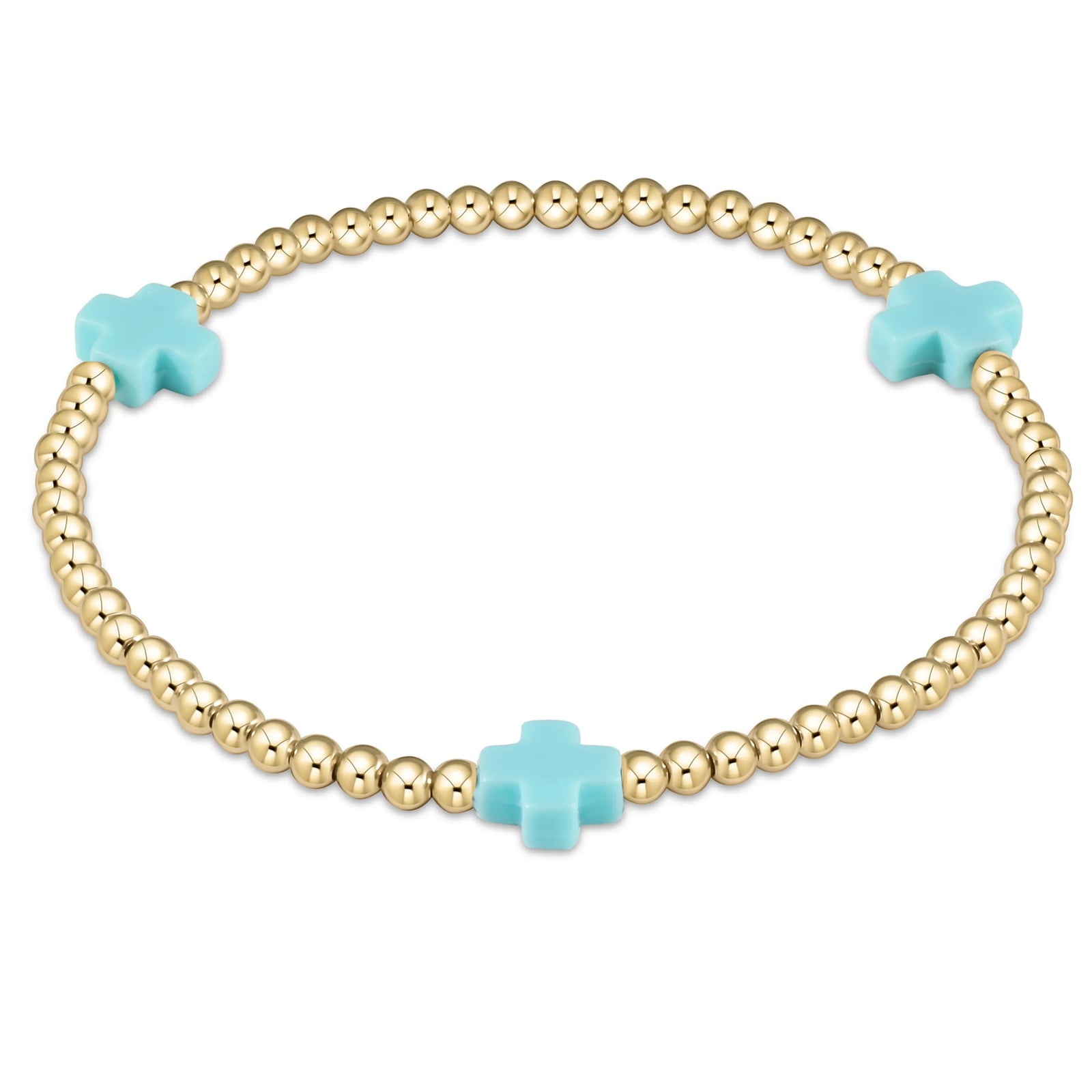signature cross gold pattern 3mm bead bracelet - turquoise
