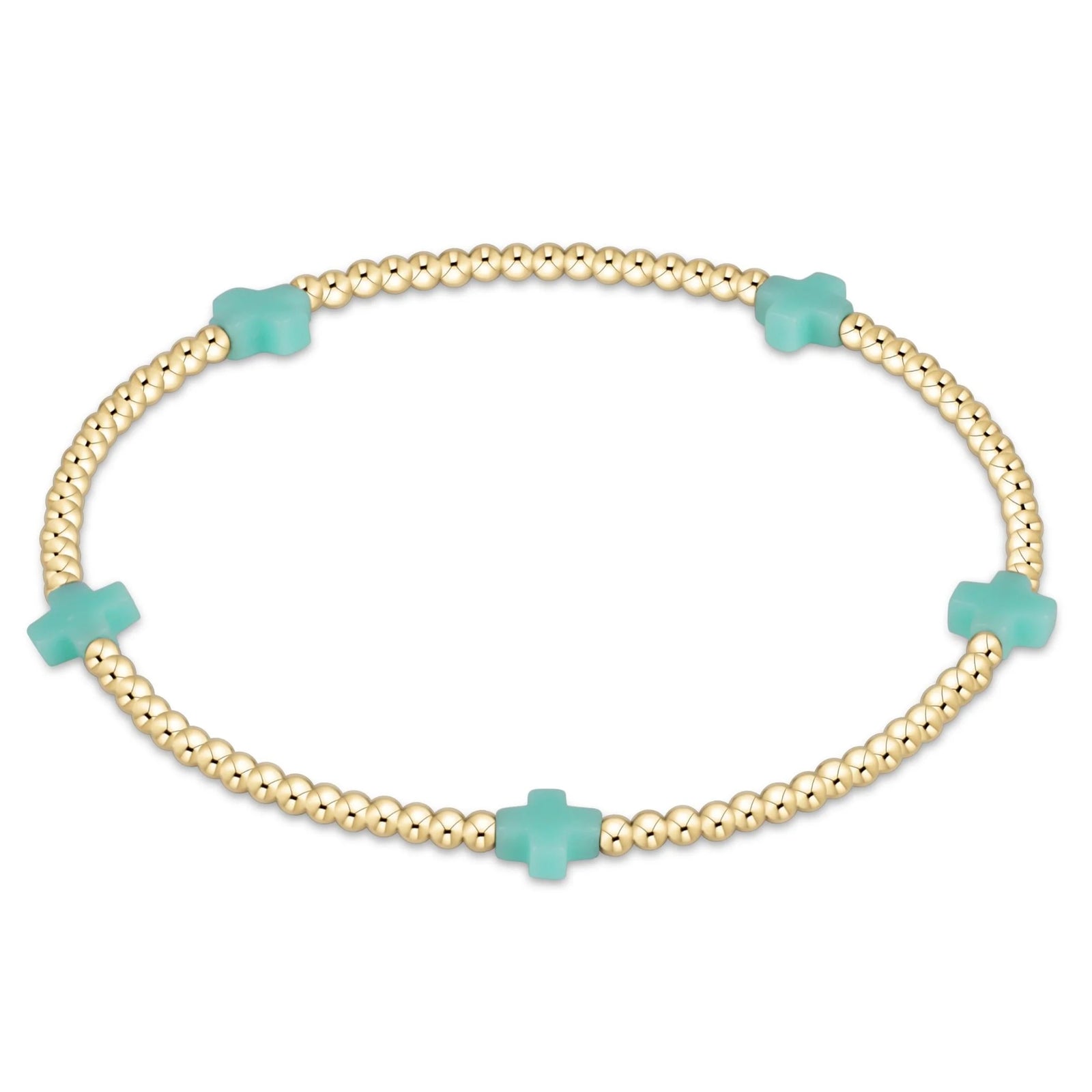 Signature Cross Small Gold 2mm Bead Bracelet - mint