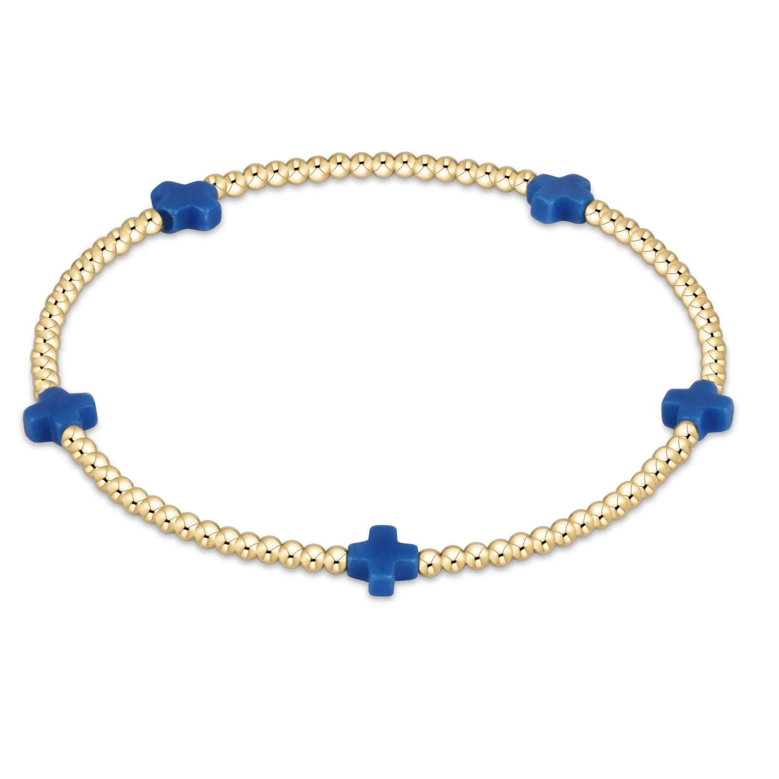 Signature Cross Small Gold 2mm Bead Bracelet - cobalt