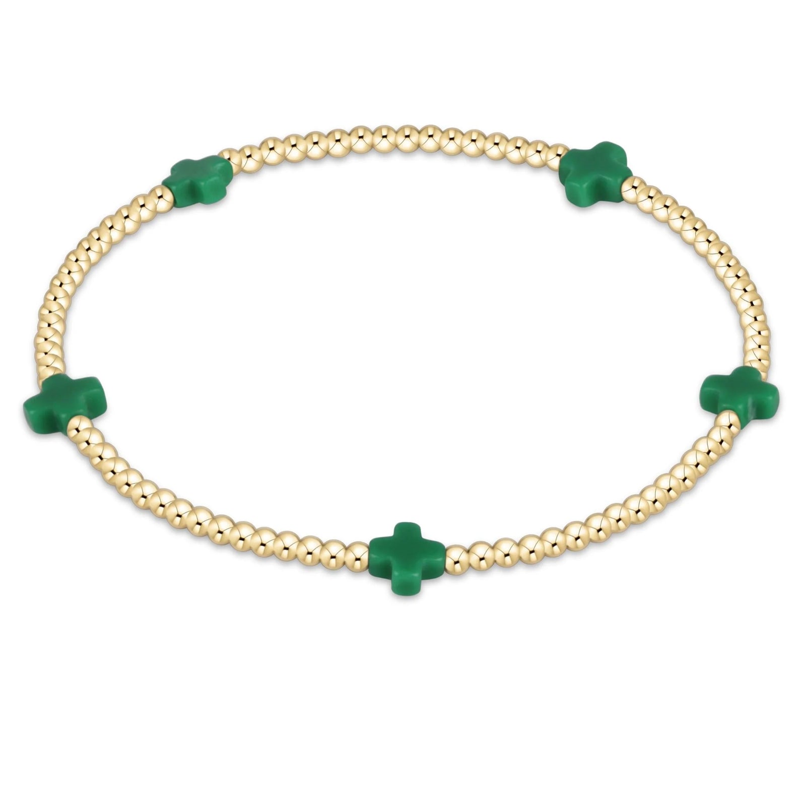 Signature Cross Small Gold 2mm Bead Bracelet - emerald