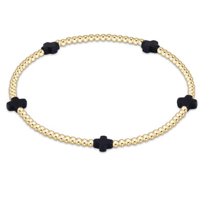 signature cross small gold pattern 2mm bead bracelet - navy