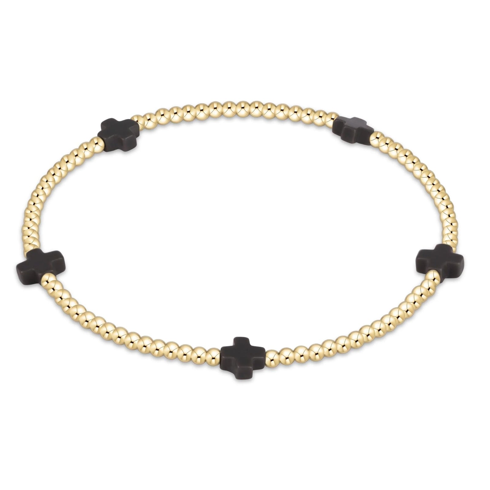 signature cross small gold pattern 2mm bead bracelet - charcoal