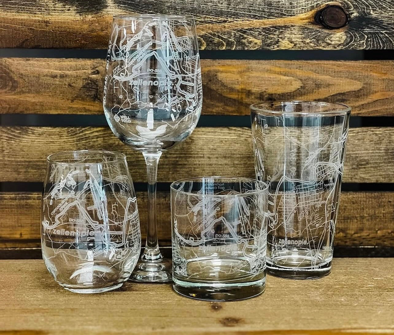 Zelienople Map Stemmed Wine Glass