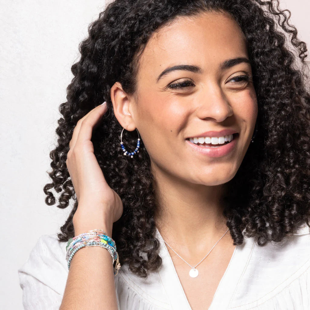 Stone Disc Hoop Earrings - rhodonite/gold