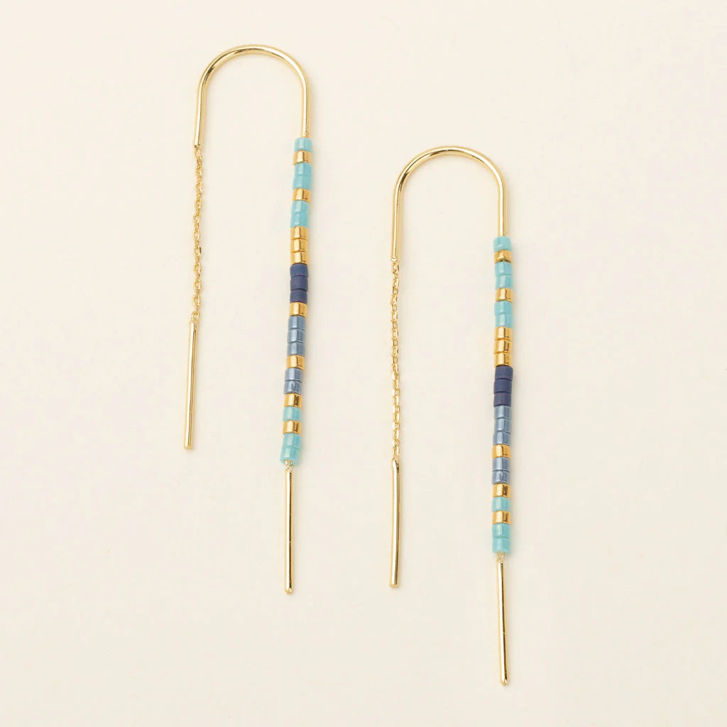 Miyuki Thread Earrings - Cobalt Multi/Gold