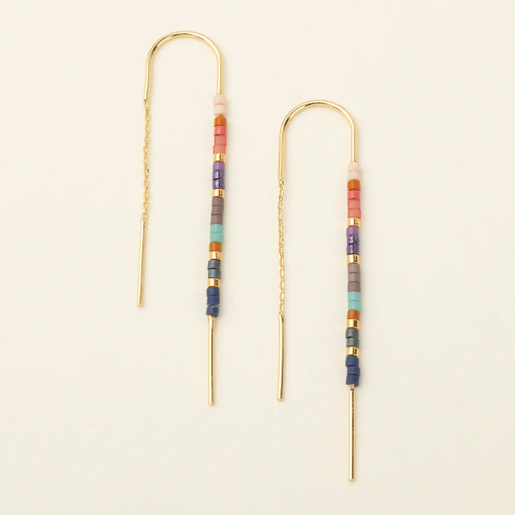 Miyuki Thread Earrings - Dark Multi/Gold