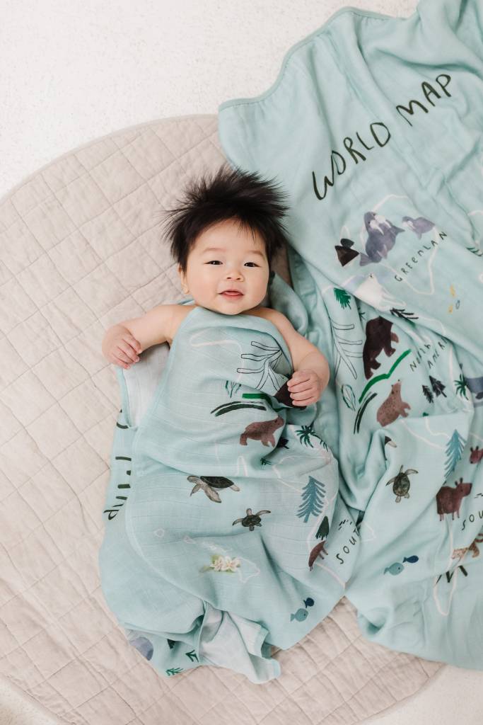 World Map Muslin Swaddle