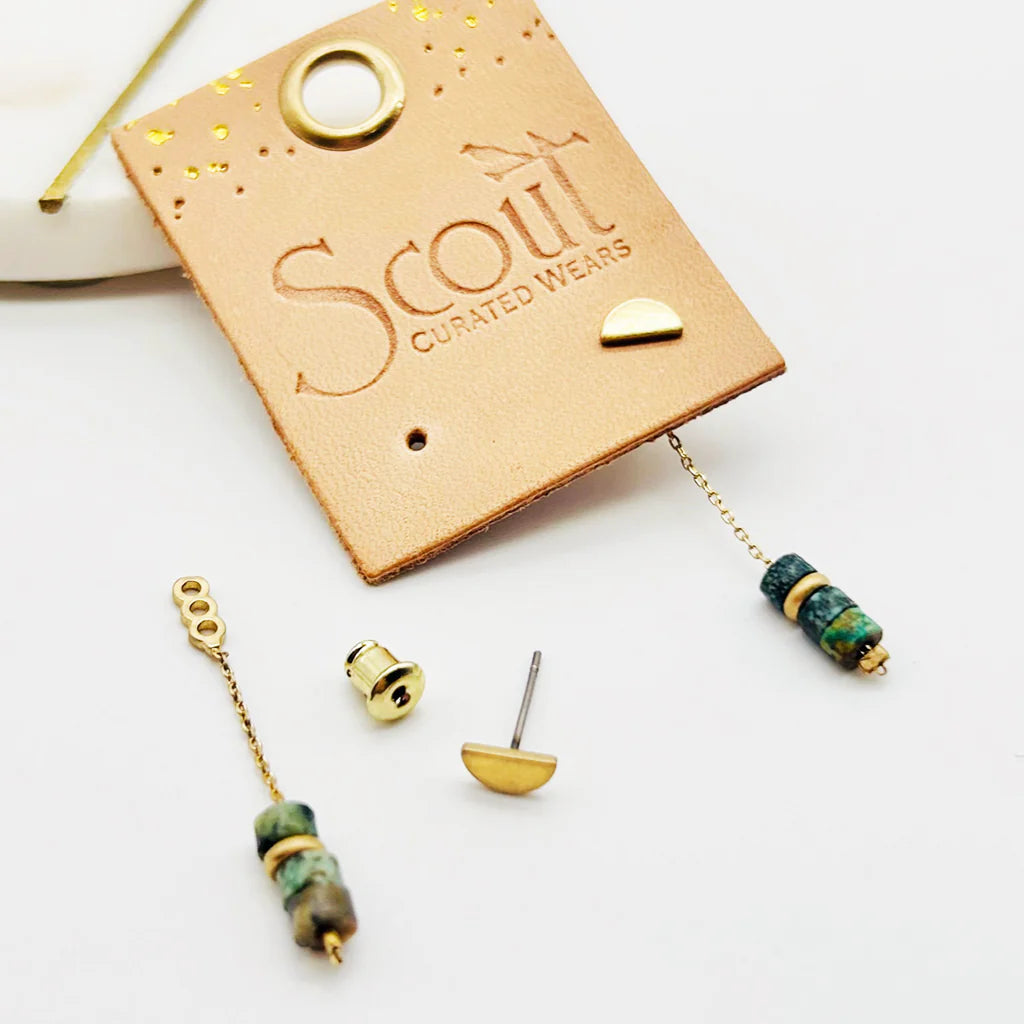 Stone Meteor Thread Earrings - sunstone/gold