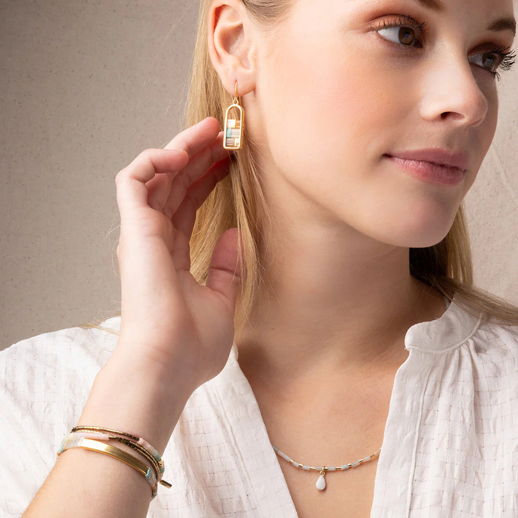 Miyuki Frame Earrings - Ivory/Silver