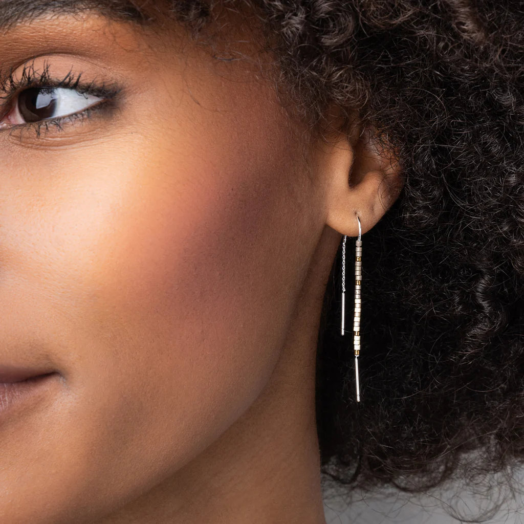 Miyuki Thread Earrings - Pewter Multi/Silver