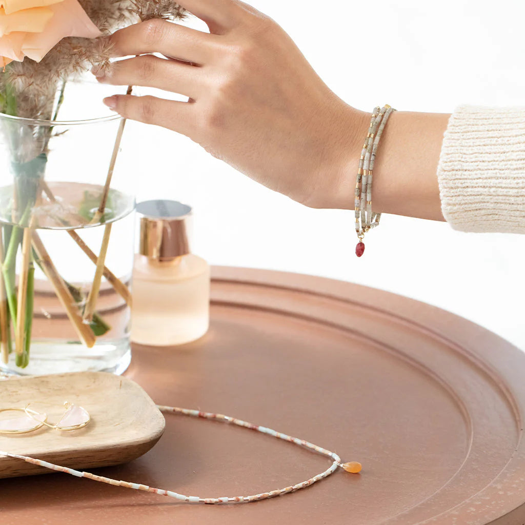 Teardrop Stone Wrap - rose quartz/gold