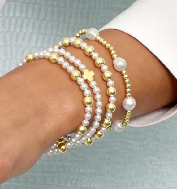 Pearl Grateful Pattern 4mm Bead Bracelet - 6mm gold