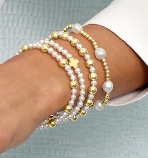 Pearl Grateful Pattern 4mm Bead Bracelet - 6mm gold