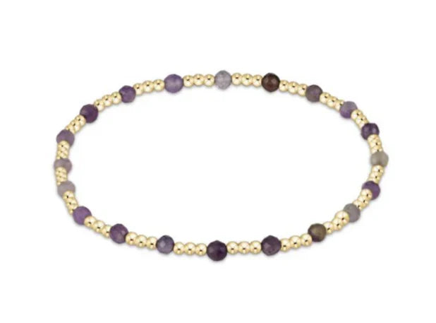 GEMSTONE GOLD SINCERITY PATTERN 3MM BEAD BRACELET - AMETHYST