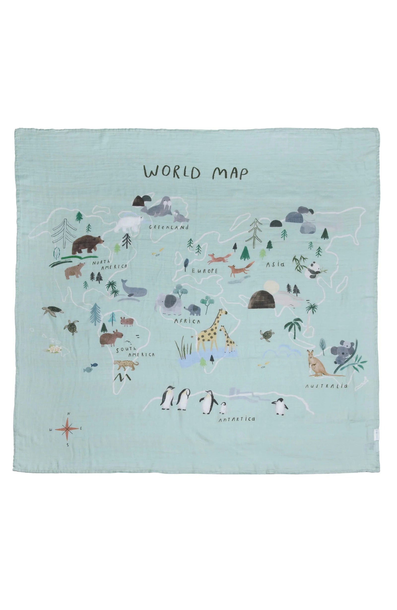 World Map Muslin Swaddle