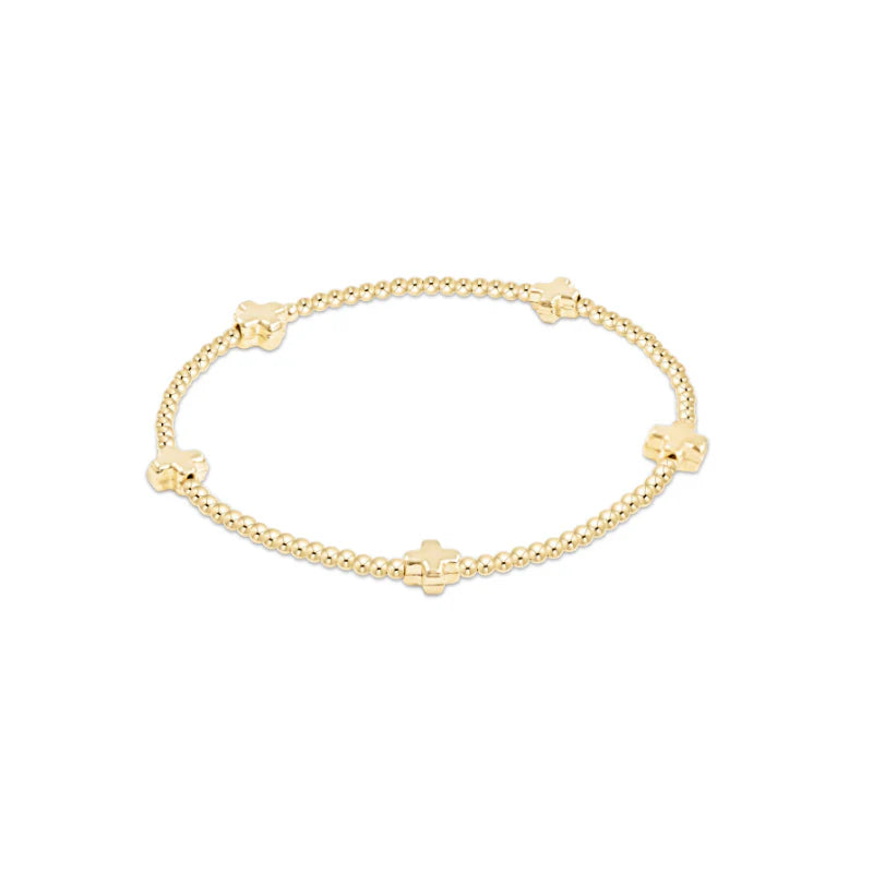 Signature cross small gold pattern 2mm bead bracelet - gold