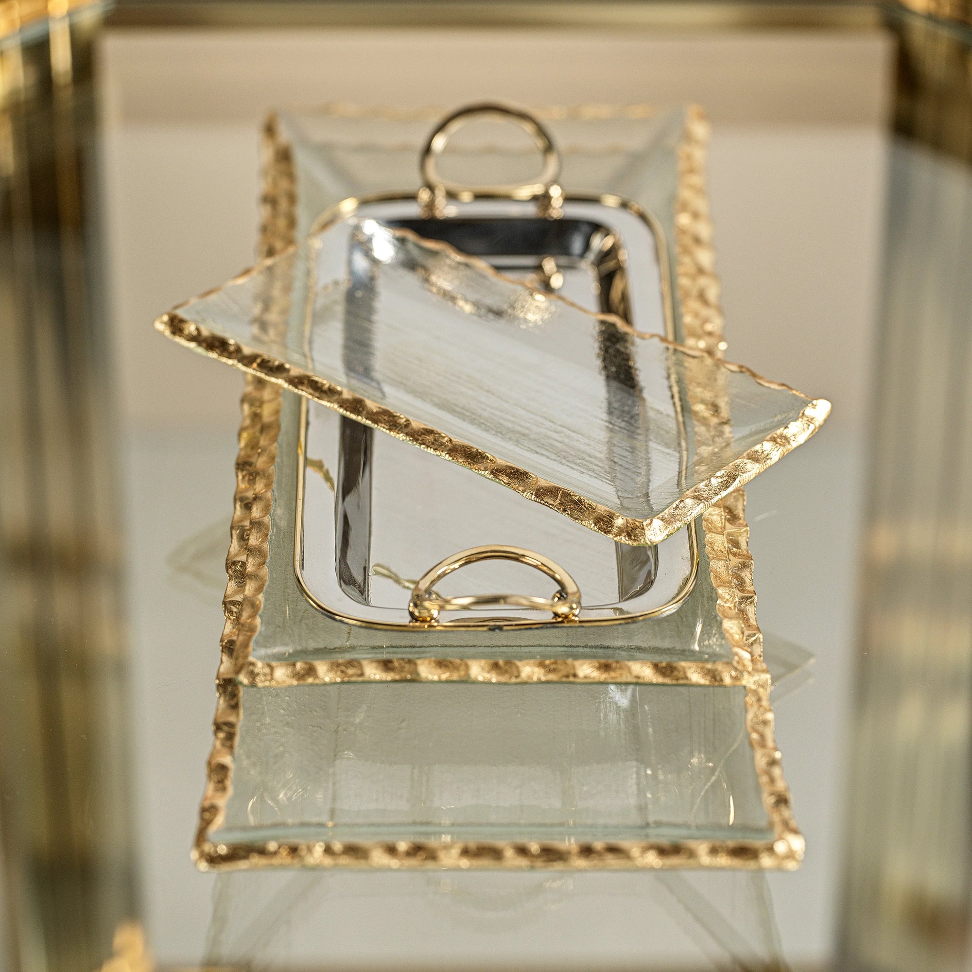 Glass Tray with Gold Rim