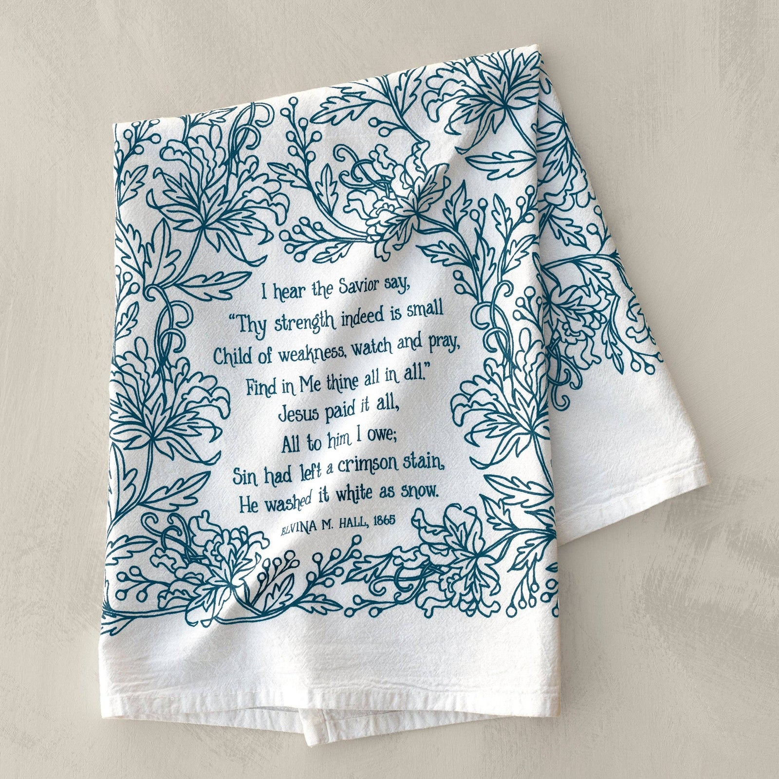 Jesus Paid It All Hymn Tea Towel - Blue
