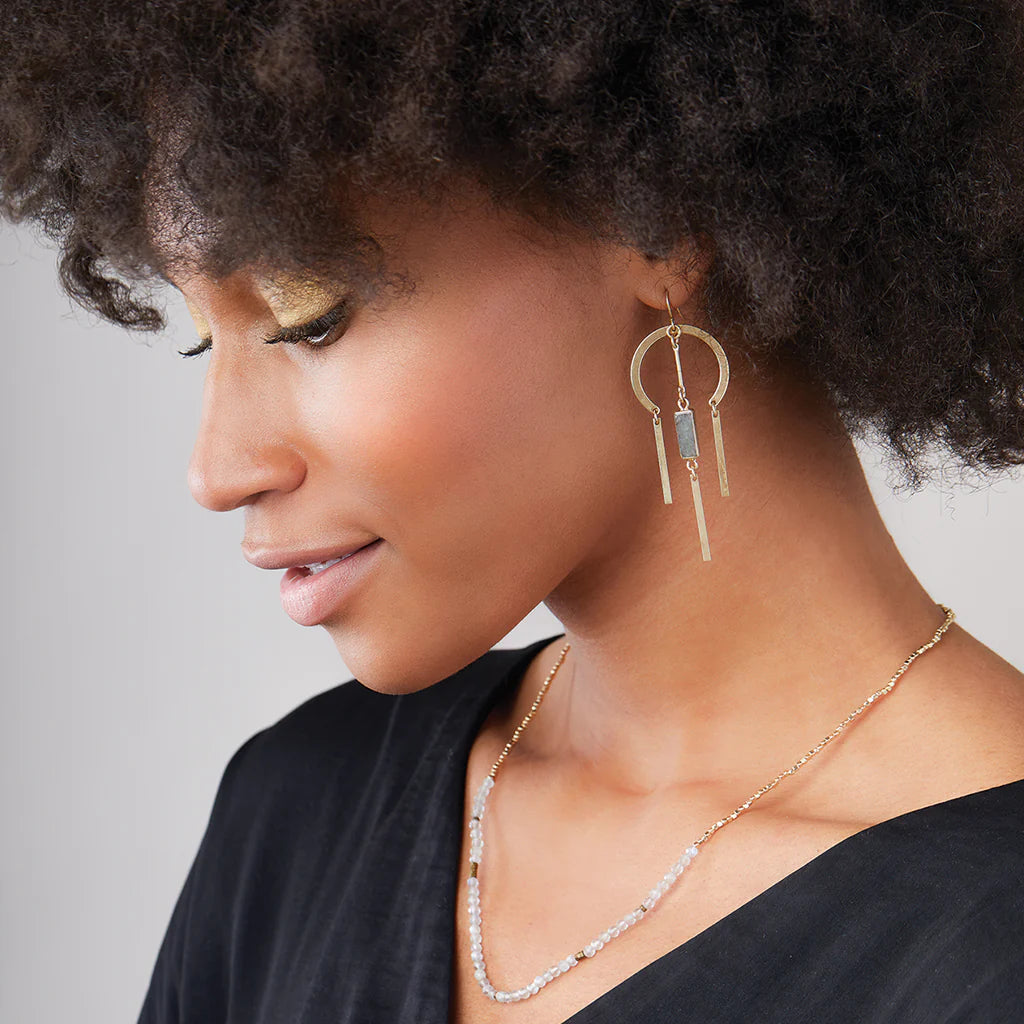 Dream Catcher Stone Earrings - turquoise/gold