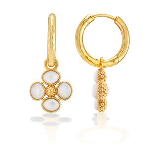 Berry Clover Hoop Earrings with Double Sided Charm - mother of pearl