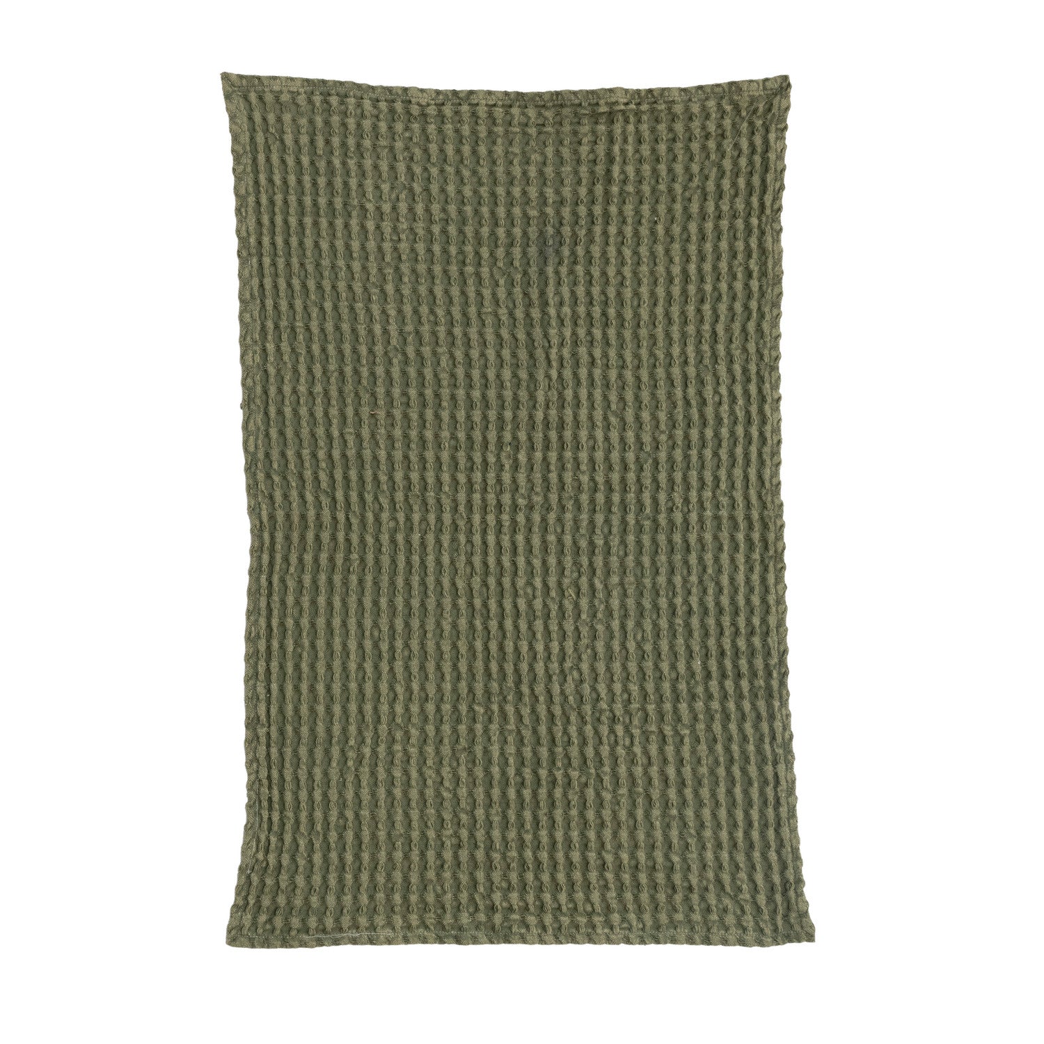 Stonewashed Cotton Waffle Tea Towel, Green