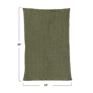 Stonewashed Cotton Waffle Tea Towel, Green