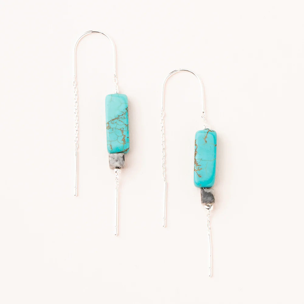 Stone Thread Earrings - turquoise/black/silver