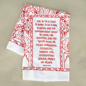 For to Us a Child Is Born Tea Towel