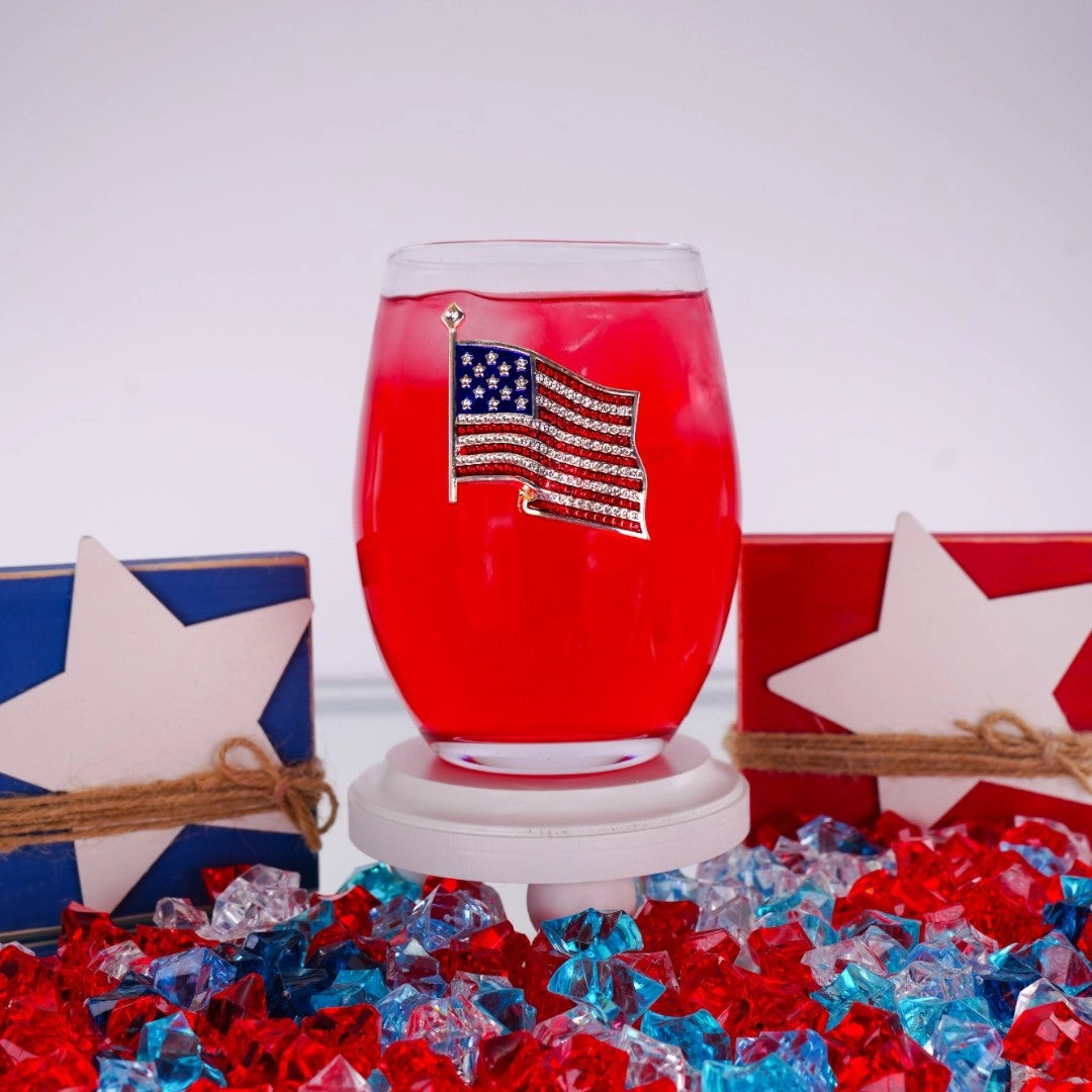 American Flag Stemless Wine Glass