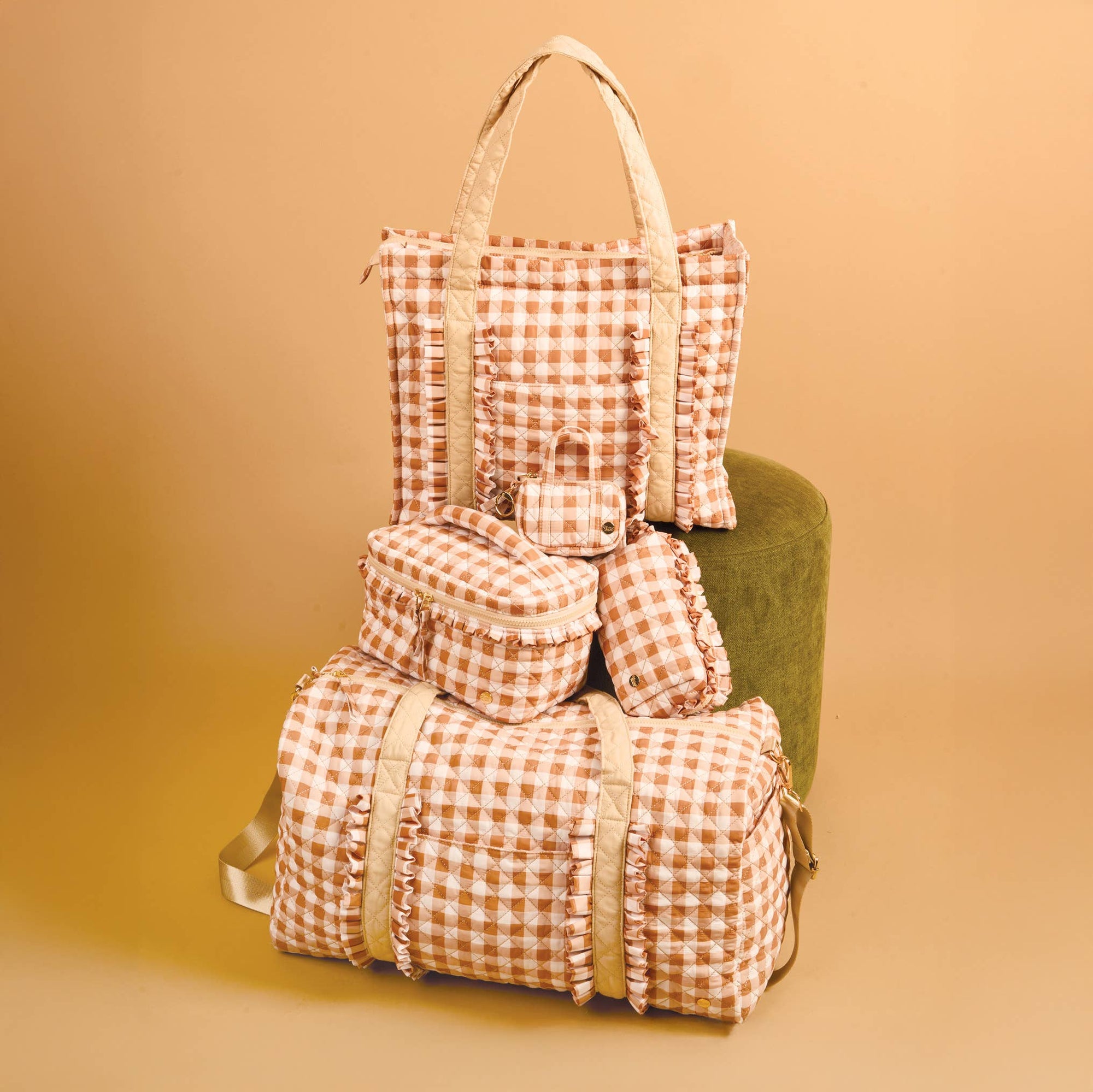 Quilted Cosmetic Bag-Maple Gingham