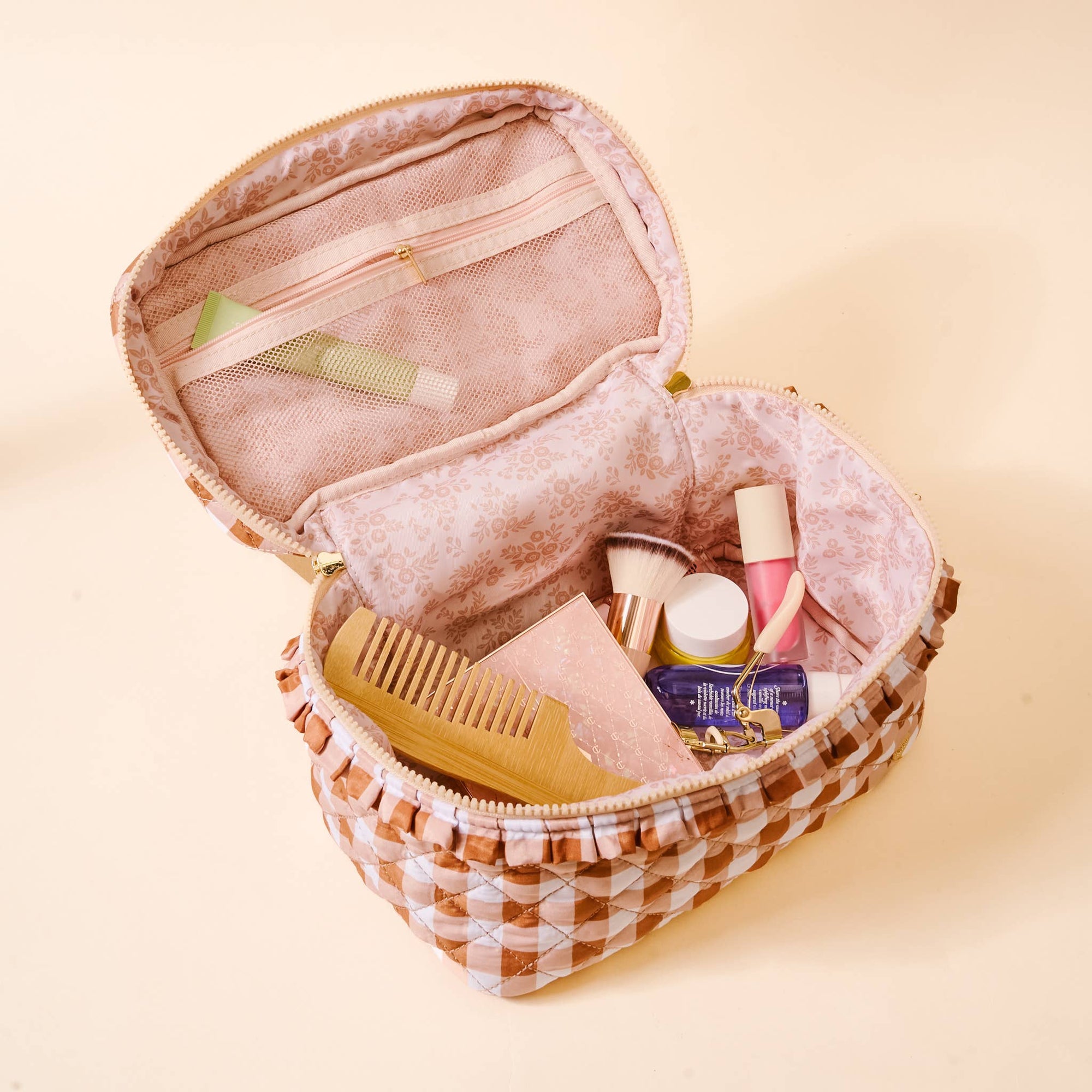 Quilted Cosmetic Bag-Maple Gingham