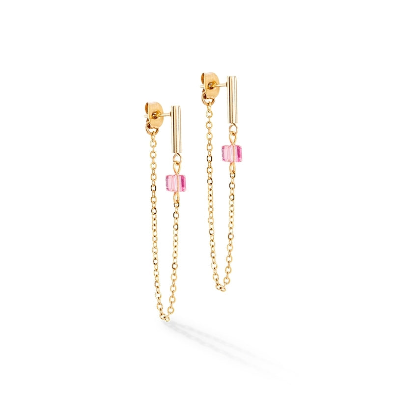 Minicube and Chain Earrings gold-pink