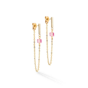 Minicube and Chain Earrings gold-pink