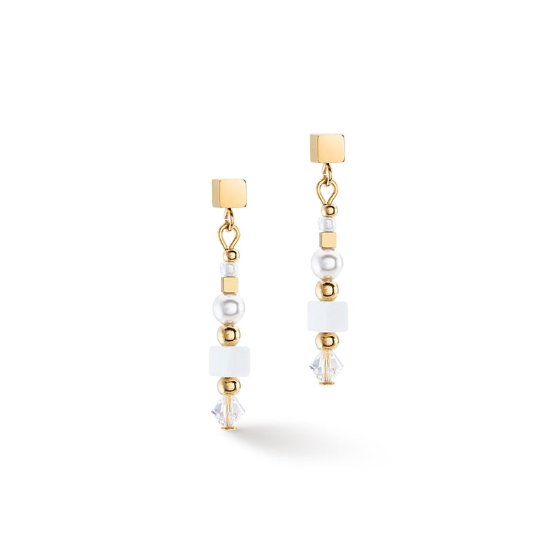 Geocube earrings gold white