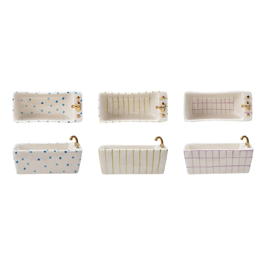 Hand-Painted Stoneware Bathtub Soap Dish