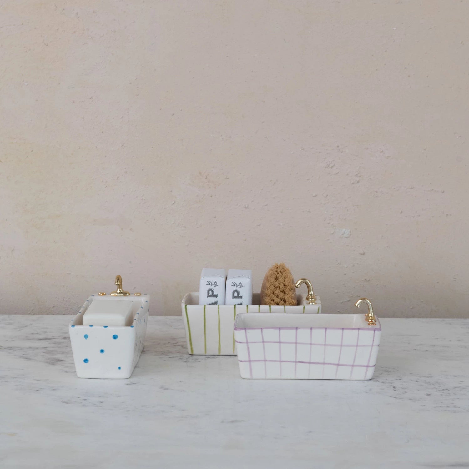 Hand-Painted Stoneware Bathtub Soap Dish