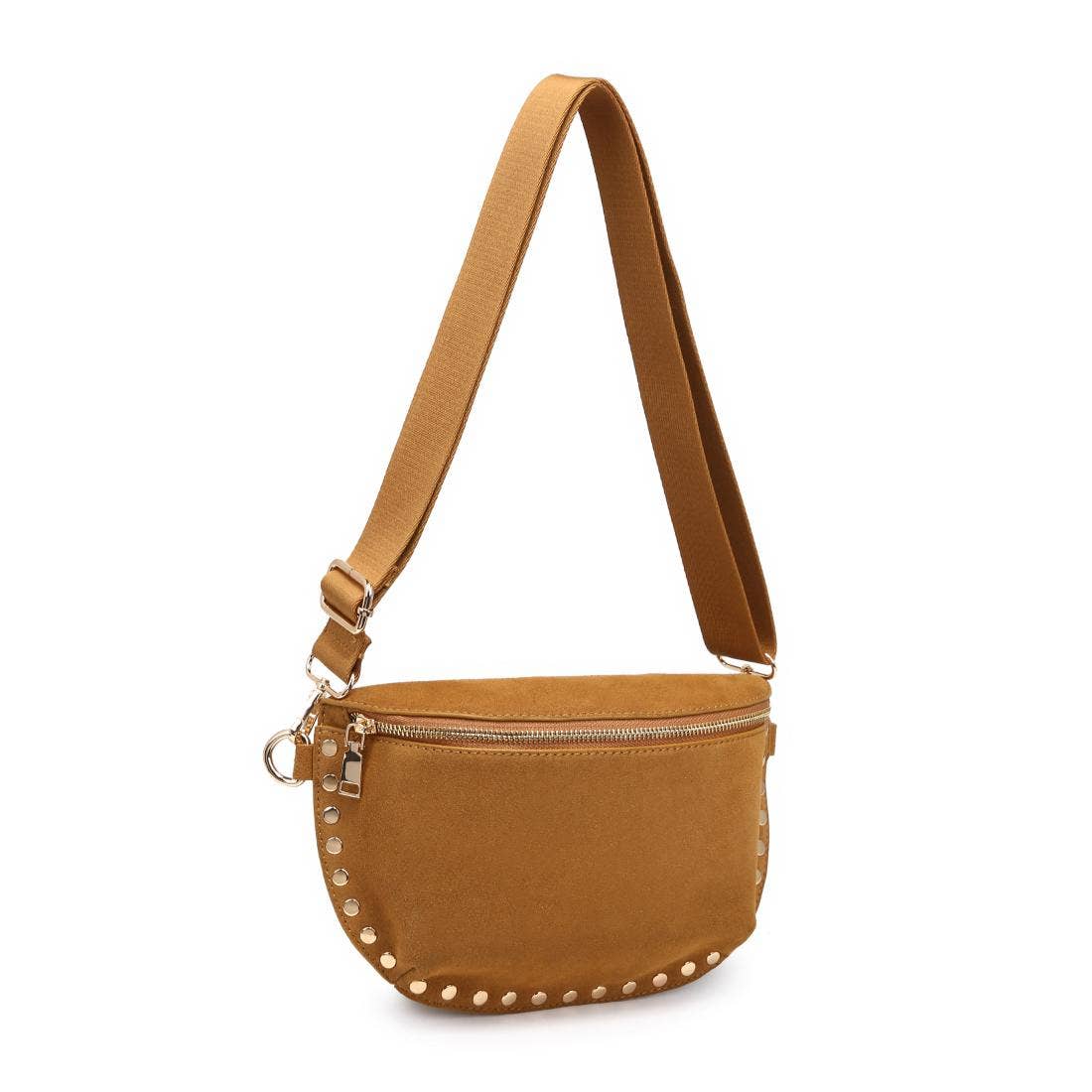 Gizelle-Suede Belt Bag: Tan