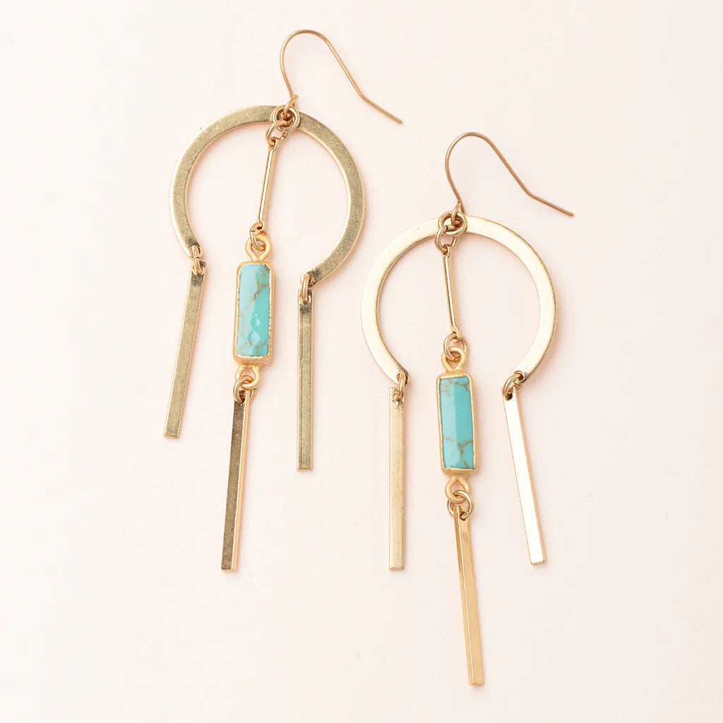 Dream Catcher Stone Earrings - turquoise/gold