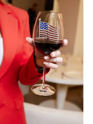 American Flag Jeweled Stemmed Wine Glass