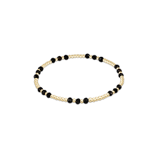 GEMSTONE GOLD JOY PATTERN 3MM BEAD BRACELET - FACETED ONYX