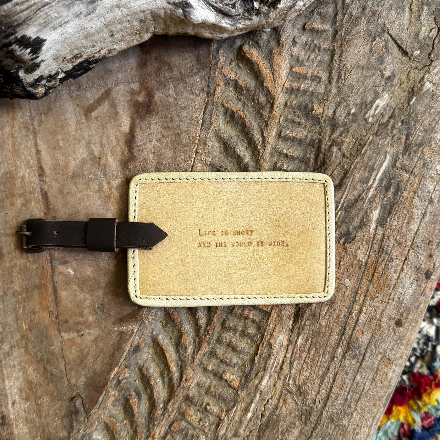 Honey Leather Luggage Tag - Life is short