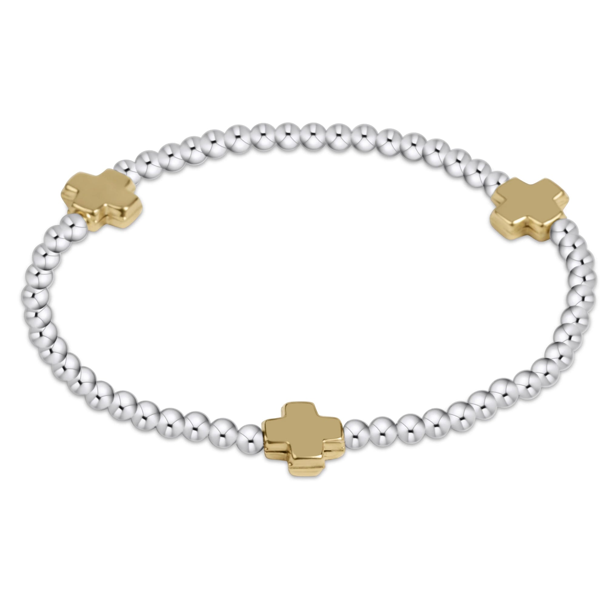 Signature Cross Sterling Mixed Metal Pattern 3mm Bracelet