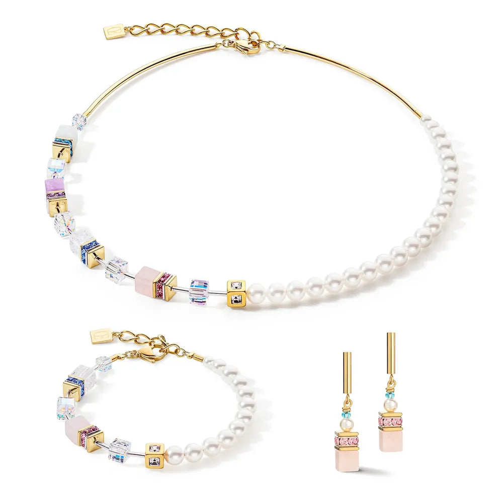 Pink Geocube Pearl Earrings