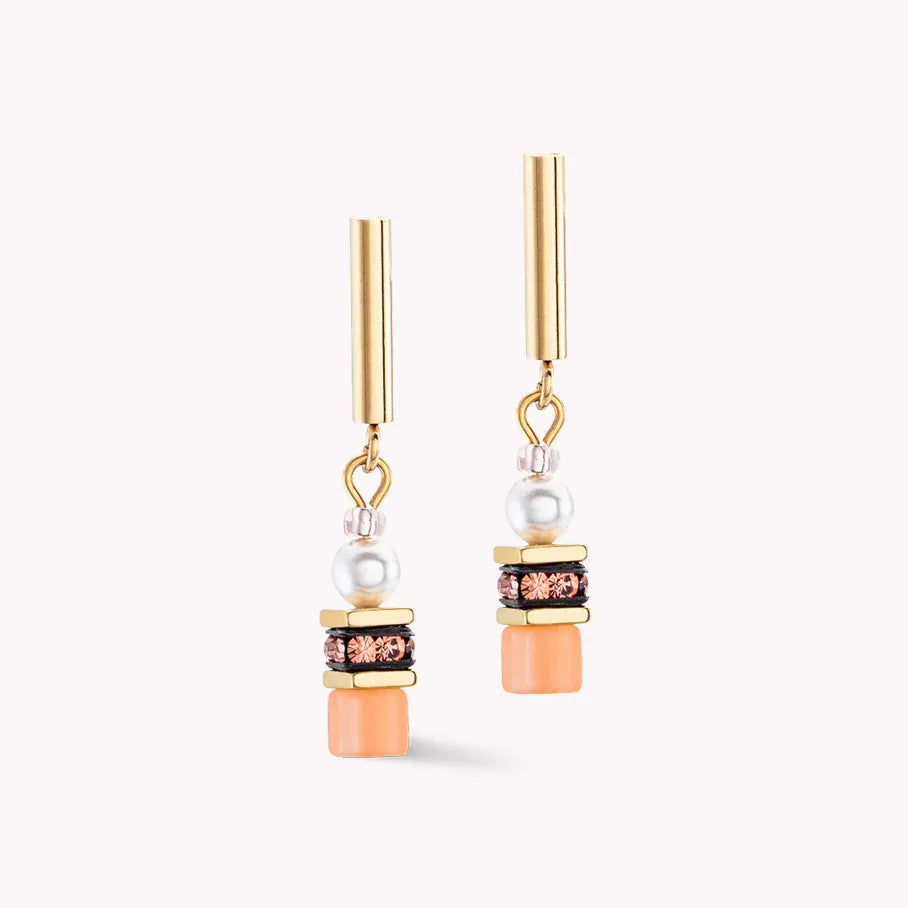 Geocube Mini Pearl Earrings Apricot