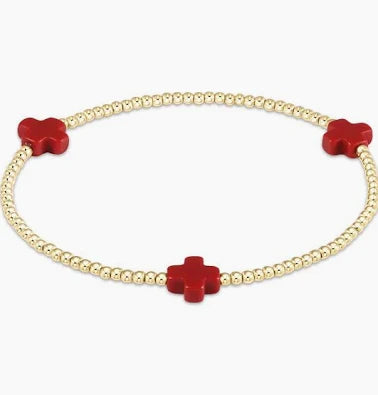 Signature Cross 2mm Gold Bracelet - red