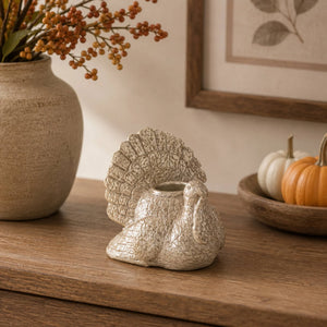 Antiqued Silver Turkey Taper Candleholder